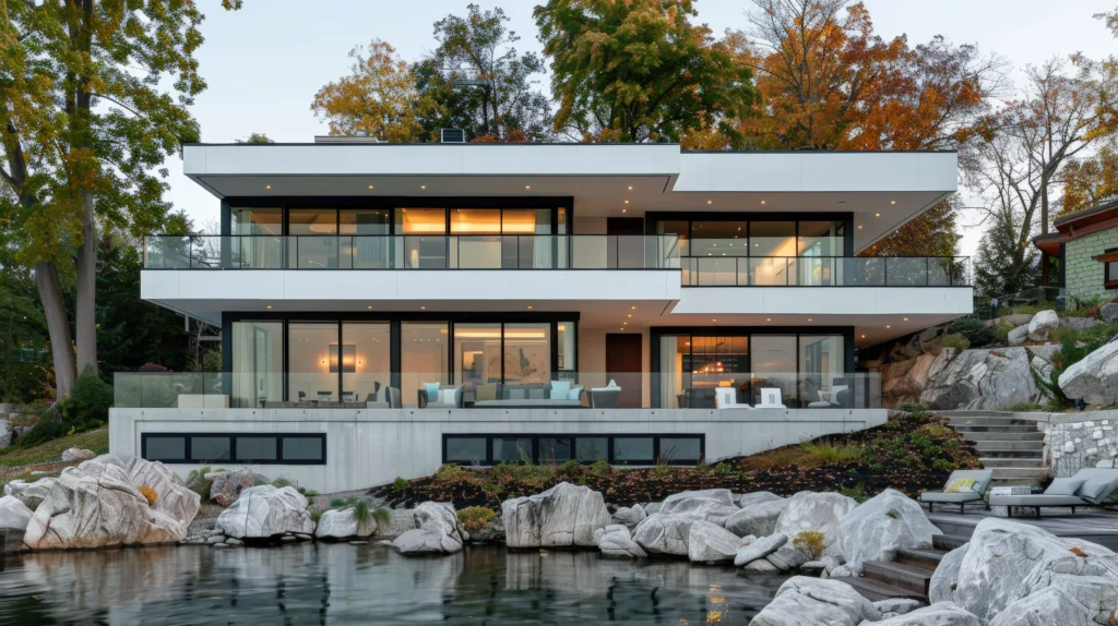 Vitro Vizion modern aluminum-frame luxury villa with glass walls and waterfront view in Dubai
